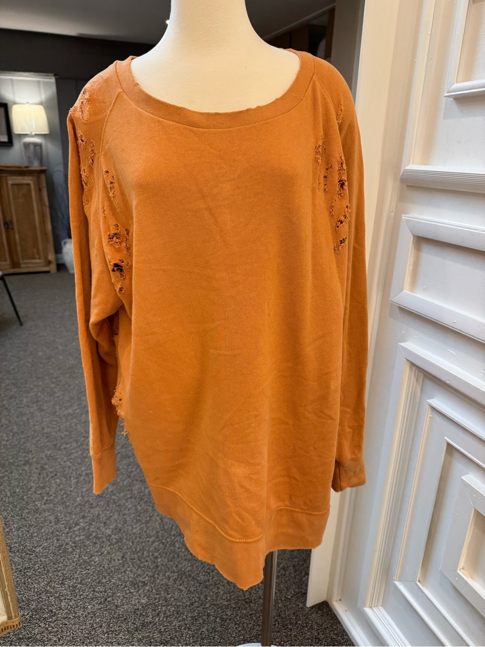 Free People Women's Distressed Long-Sleeve Sweatshirt - Orange